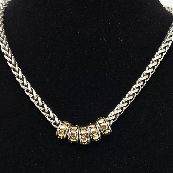 Chico's Necklace Silver Tone Gold Tone Beads Braided Chain Extender - Picture 1 of 11